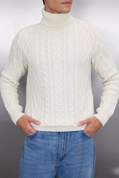 Trendyol Collection Ecru Slim Fit Wollpullover mit Rollkragen und Haarstrickpullover TMNAW22KZ0302