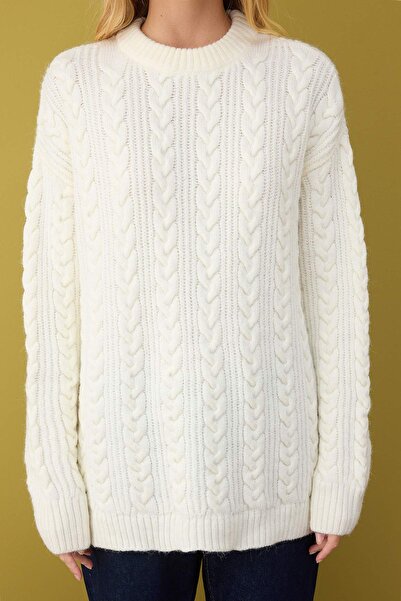 Trendyol Collection Bone Soft Texture Wide Mold Knitwear Sweater Twoaw26Kz00135