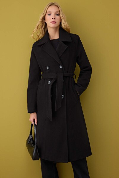 Trendyol Collection Black Oversize Soft Texture Double Breasted Long Cashmere Coat Twoaw26Kb00050