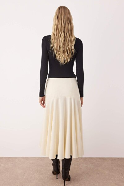 Trendyol Collection Bavlněná rozšířená sukně Midi délky s kamenným knoflíkem TWOAW26ET00033