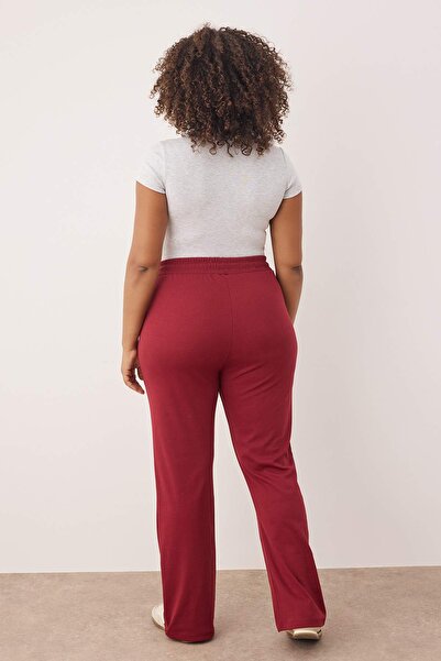 Trendyol Curve Burgundy High Waist Elastic Waist Printed Knitted Plus Size Leggings Tbbaw26Bv00002