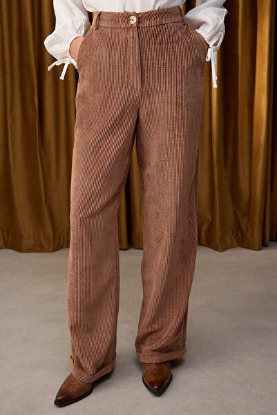 Trendyol Collection Special Collection Dark Brown Woven Corduroy Trousers Twoaw26Pl00063