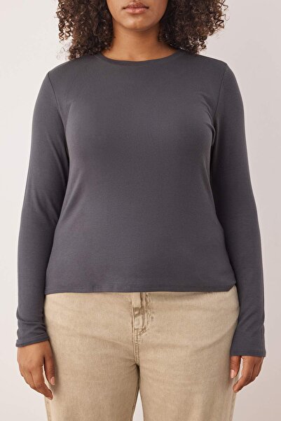 Trendyol Curve Ανθρακί Premium Μαλακό Ύφασμα Βισκόζης με λαιμόκοψη Crop ελαστική πλεκτή μπλούζα TBBAW25AF00027