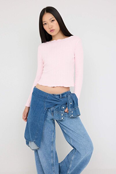 Trendyol Collection Teen Pink Pointel Slim/Fitted Knitted Blouse Twoaw26Bz00012
