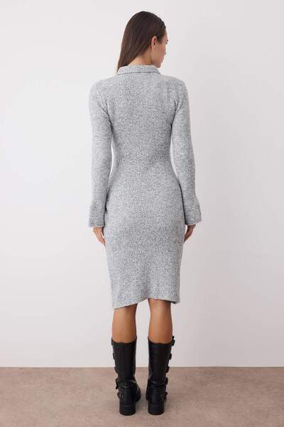 Trendyol Collection Anthracite Gradient Midi Polo Collar Spanish Sleeve Knitwear Dress Twoaw26El00097