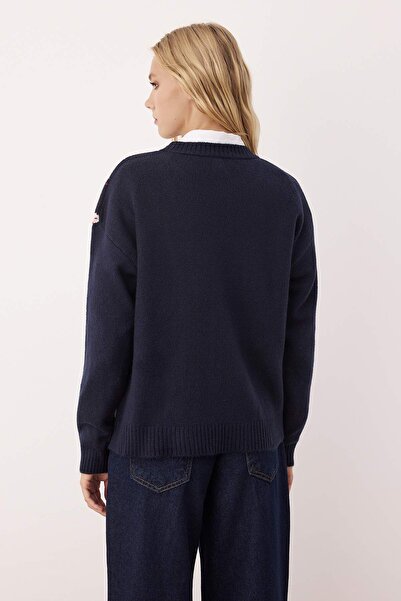 Trendyol Collection Navy Blue Wide Fit Diamond Patterned Knitwear Sweater Twoaw26Kz00030