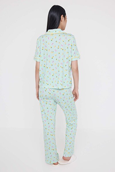 Trendyol Collection Teen Green Plaid and Chick Piping Detailed Knitted Pajamas Set Thmaw26Pt00027