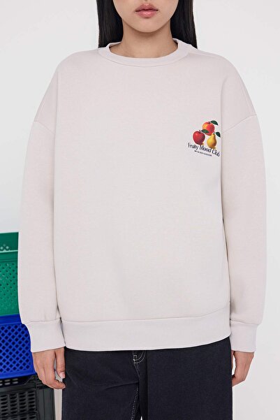 Trendyol Collection Stone Back Printed Oversize/Wide Fit Thick Fleece Inside Knitted Sweatshirt Twoaw26Sw00124