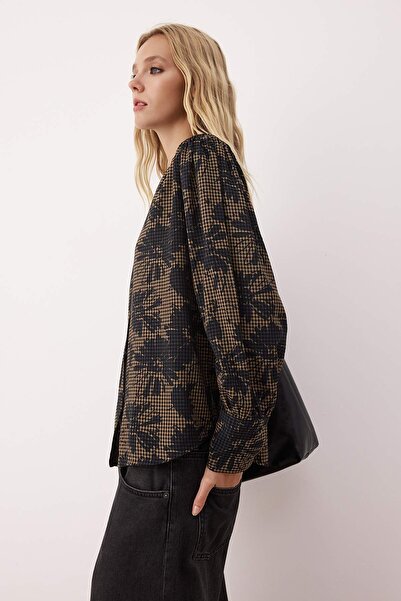 Trendyol Collection Multicolored Floral Pattern Oversize/Wide Fit Boho Shirt Twoaw26Go00037 Twoaw26Go00037