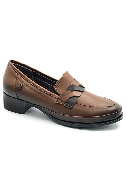 Venüs Cedrus Genuine Leather Comfort Orthopedic Women's Heeled Shoes Taba