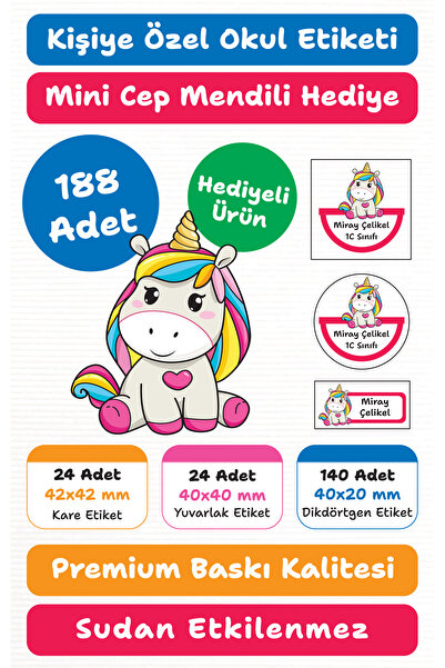 repro design Unicorn Kişiye Özel 188 Adet Okul Etiketi Kalem Defter Kitap İs...