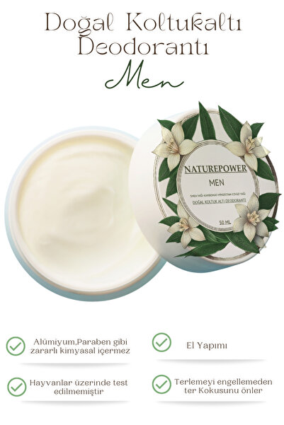 naturepower %100 Doğal Krem Erkek Deodorant Koltuk Altı Ter Kokusu Önleyici 5...