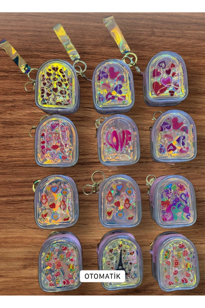 Kawaii Kız Çocuk Çok Renkli Şeffaf Sulu Pullu Cüzdan Çanta Süsü Anahtarlık 1 Adet