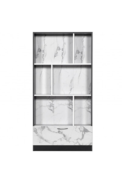 BAITY 3-Tier Office Shelving Unit with Storage Drawer - Black and White Marble Pattern