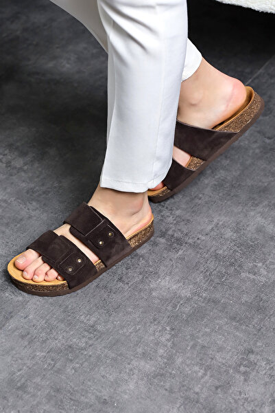 Land of Cork Anatomik Doğal Mantar Taban Hakiki Deri Unisex Süet Terlik