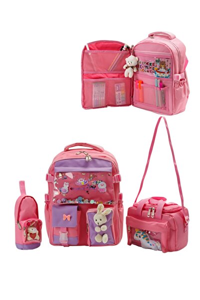 QUOVO Kawaii Kore Tarzı Aksesuarlı Ortopedik Yerli Okul Çantası Kız Erkek Bes...