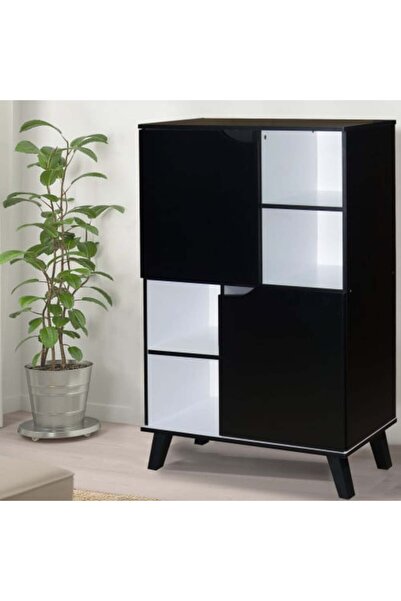 BAITY وحدة تخزين بأدراج ذات 4 طبقات، بابين، باللونين الأسود والأبيض