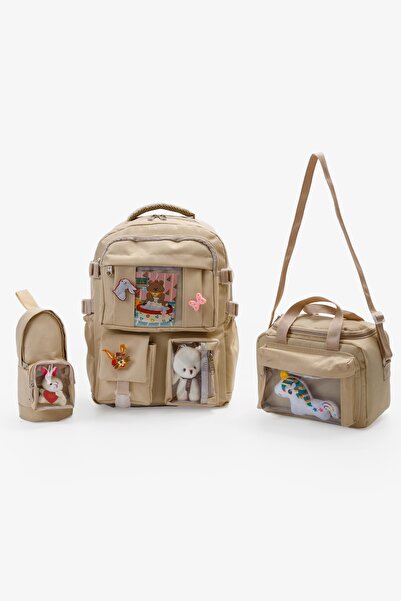 QUOVO Kawaii Kore Tarzı Aksesuarlı Ortopedik Yerli Okul Çantası Kız Erkek Bes...