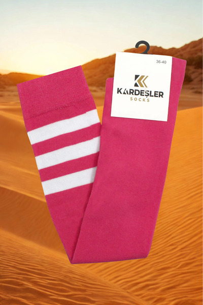 KARDEŞLER ÇORAP White Striped Pink Over Knee Cotton Socks