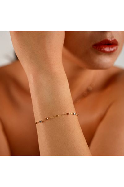Sandra Ferretti Bracelet in Yellow Gold 18K with White Beads, Pink Beads, and White Diamonds