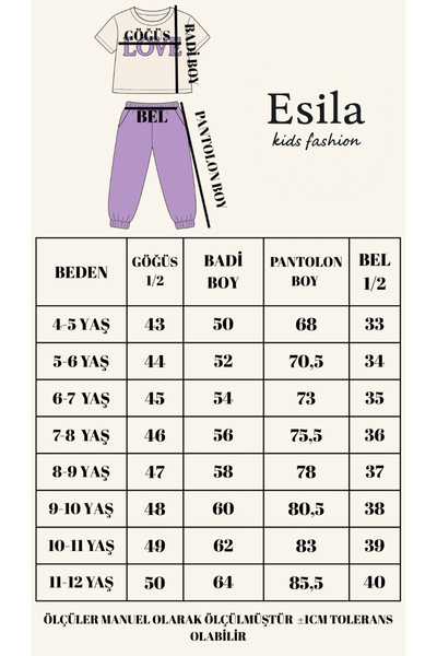 ESİLA KİDS Girl's Tracksuit Set Combed Cotton Short Sleeve Printed Top and Elastic Leg Bottom with Pockets 10-13 Years