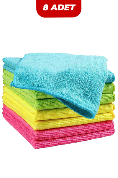 Wonkey 8'li Mikrofiber Bez 33x33 Cm, Süper Emici Mutfak Temizlik Bezi, Yıka K...