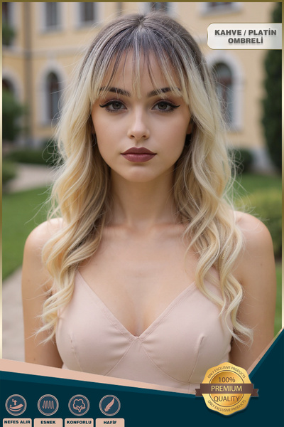 KONAK PERUK Dalgalı Kısa Perçemli Fiber Sentetik Peruk - Kahve / Platin Ombreli