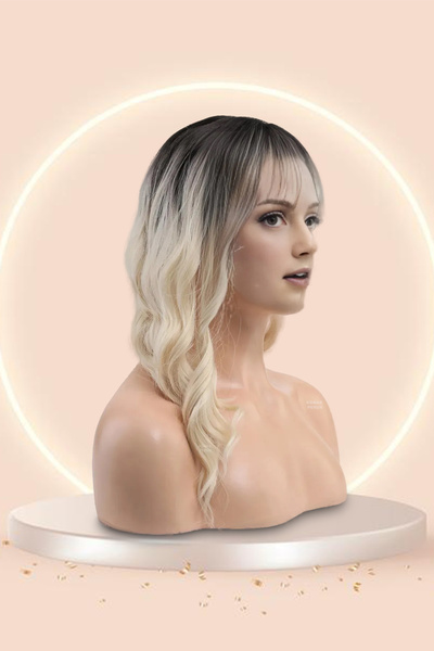 KONAK PERUK Dalgalı Kısa Perçemli Fiber Sentetik Peruk - Kahve / Platin Ombreli