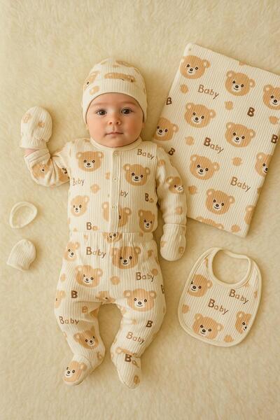 anne dokunuşu gibi KUZUM BEBE Kahve Baby Ayıcık Desenli 6 parça battaniyeli Y...