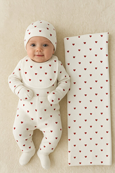 anne dokunuşu gibi KUZUM BEBE Fitilli Kalp Desenli 6 parça battaniyeli Yenido...