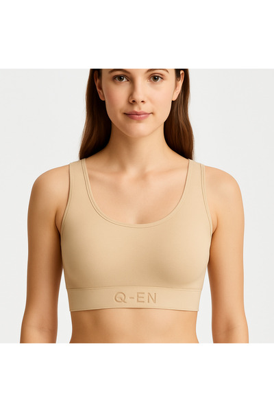 Q-EN Sports and Casual Bustier with Pads Women's White Beige Comfortable Brea...