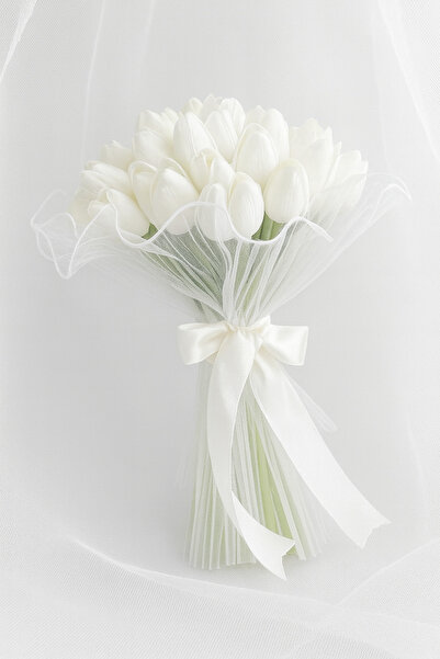 Bioren Tüllü Lale Gelin Buketi Ve Damat Yaka Çiçeği