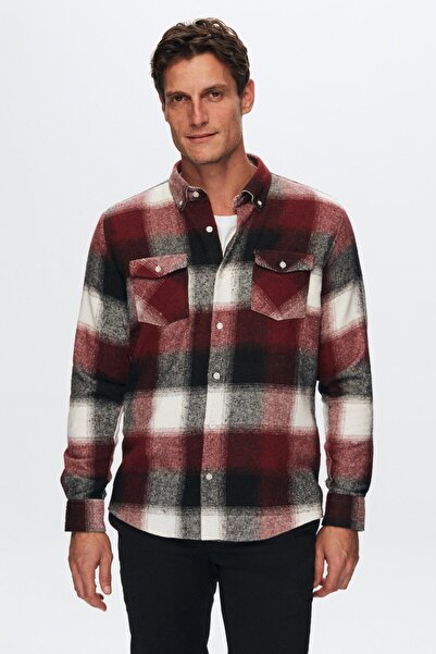 D'S Damat Ds Damat Slim Fit Μπορντό Καρό Χειμερινό Πουκάμισο Ξυλοκόπτη