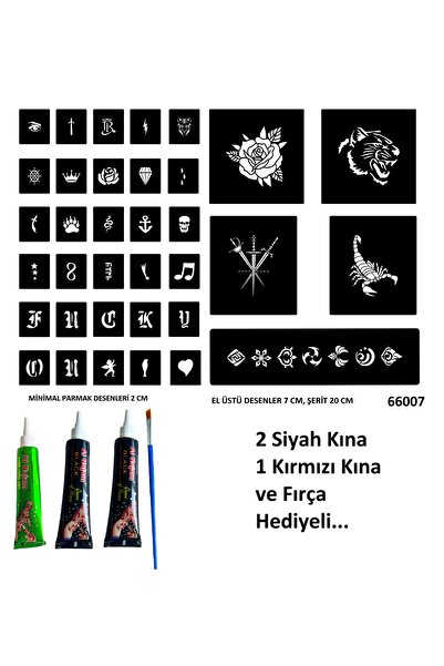 Airbrush Tattoo El Üstü ve Parmak için Geçici Dövme Seti 3 Tüp Kına ve Fırça ...