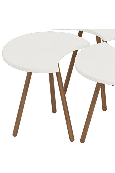 interGO Masă de cafea cvadruplă cu picioare din lemn - Alb