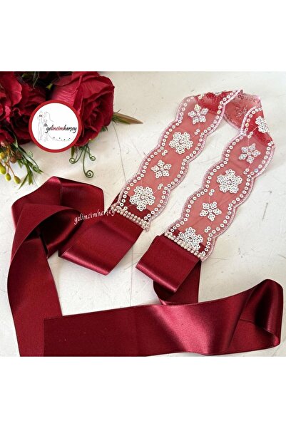 Gelincimherşey Gümüş Çiçekli Pul Payet İşlemeli Gelin Kuşağı