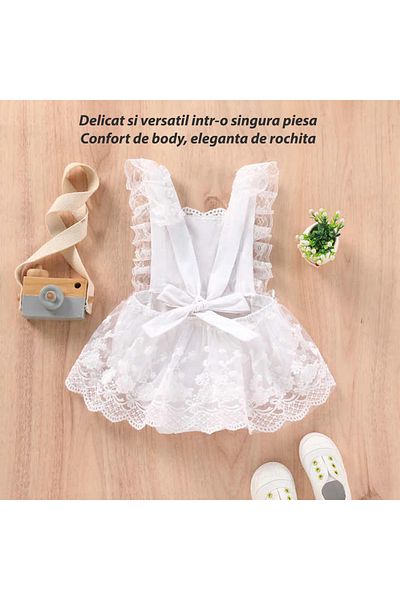 OEM White lace dress-type jumpsuit, bodysuit model with snaps, 0-3 months (60 cm) 95% cotton + 5% spandex