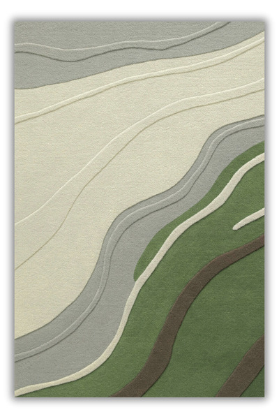 The Reef Design Dalga Desenli Modern Yeşil Halı Dijital Baskılı Dokuma Kaymaz Tabanlı Yıkanabilir Salon Halısı