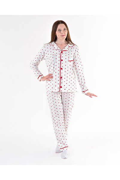 Baby Maa Anne Kız Kalpli Pamuklu Pijama Takımı - Kombin Seti (6 Aydan - 6 Yaşa Kadar & S-M-L-XL)