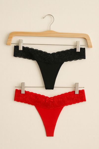 Emsay Store Romantic Series Original Plus Size Available Sexy String Panties with Lace Set of 2
