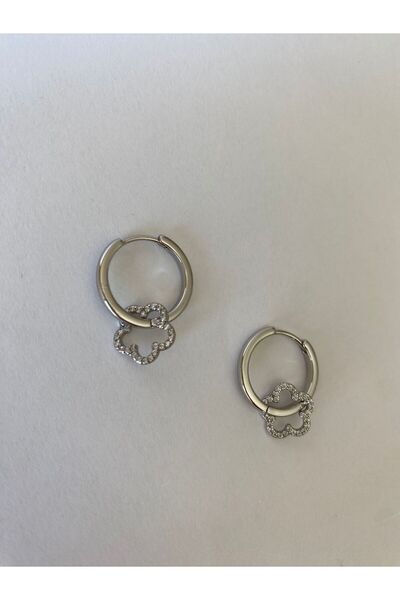 marsel aksesuar Xuping Minimal Clover Zircon Stone Silver Hoop Earrings
