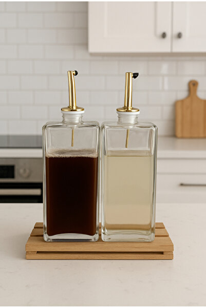 Dia 2’li cam Gold kapaklı etiketsiz yağdanlık sosluk sirkelik stantlı set