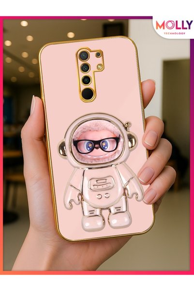 Molly Technology Rose Labubu Astronaut Stand Luxury Silicone Case with Gold D...