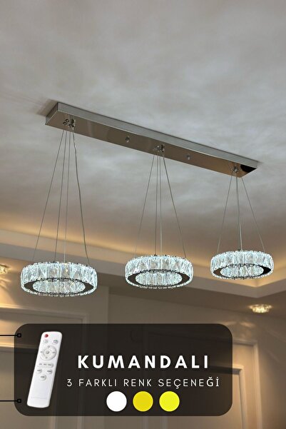 bestof tasarım Yuvam 3'lü Modern Sarkıt Kristal Taşlı Led Avize