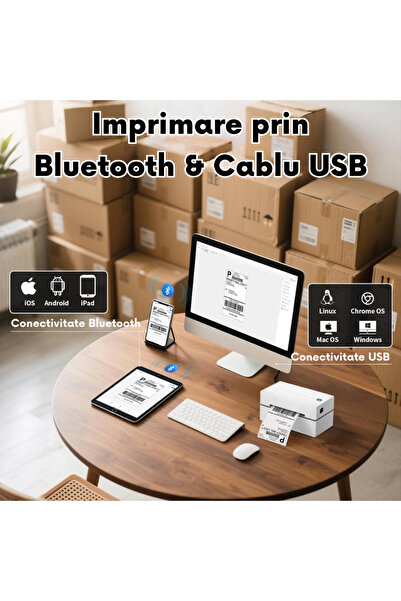 Vittalist Thermal Printer for Labels and AWBs, Compatible with iOS / Android / Windows / MacOS, White