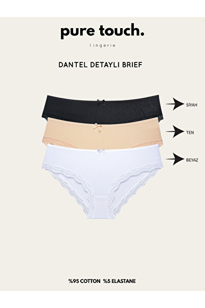 pure touch lingerie Dantel Detaylı Slip Kadın Külot/SİYAH - TEN - BEYAZ