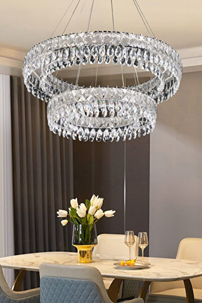 bestof tasarım Elisa Kristal Taşlı Krom Avize - Yatak Odası - Hol - Salon