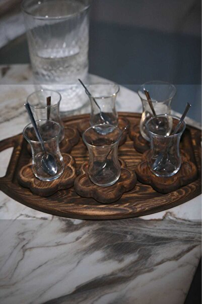 Ahşap Teslim Dekoratif Ahşap Oval Tepsi | Doğal Ahşap Kahverengi Sunumluk Ceviz