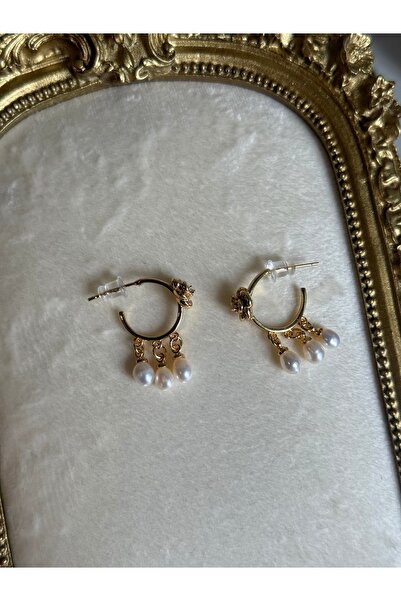 HOUSEKİ Gerçek İncili Vintage Halka Küpe Gül Detaylı