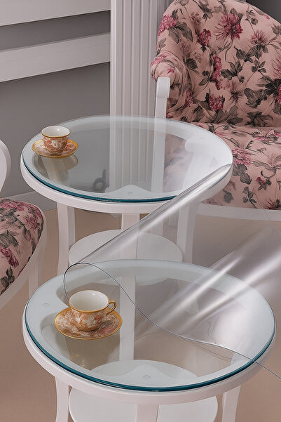 Rona Home Dekoratif Yuvarlak Şeffaf Masa Örtüsü | 1,5 mm Kalın PVC Kaymaz Sofra Bezi